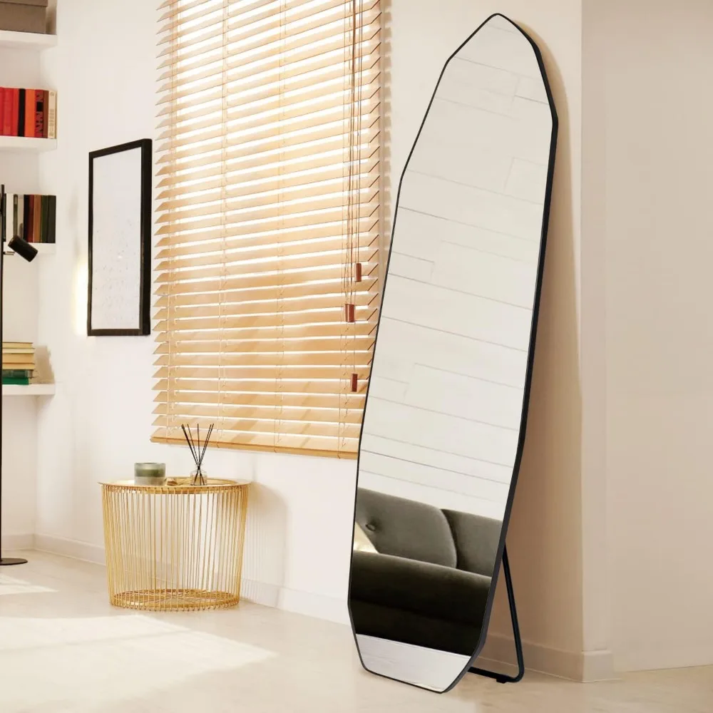 Miroir pleine longueur avec support, longueur irrégulière au sol, miroir mural en forme de diamant pour salon, HOT, 22 po x 65 po