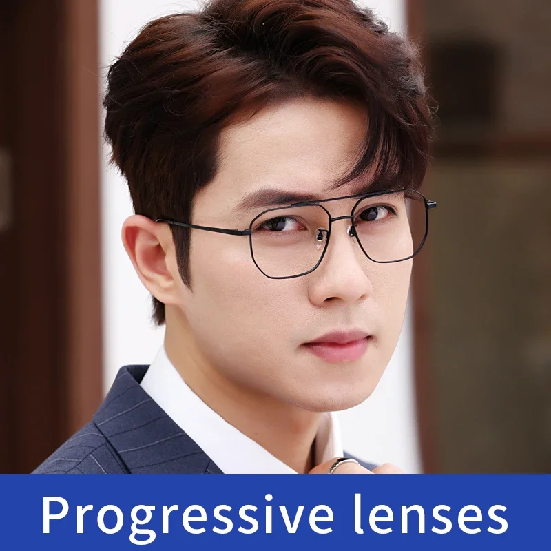 Progressive Multifocus Reading Glasses for Men, Blue Light Blocking Resin Lens, Metal Full Rim Readers,Presbyopia Eyeglasses