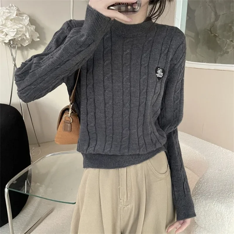 

Preppy Style Pullovers Women Autumn and Winter New Long Sleeve Letter Embroidery O-neck Office Lady Knitted Sweaters Female