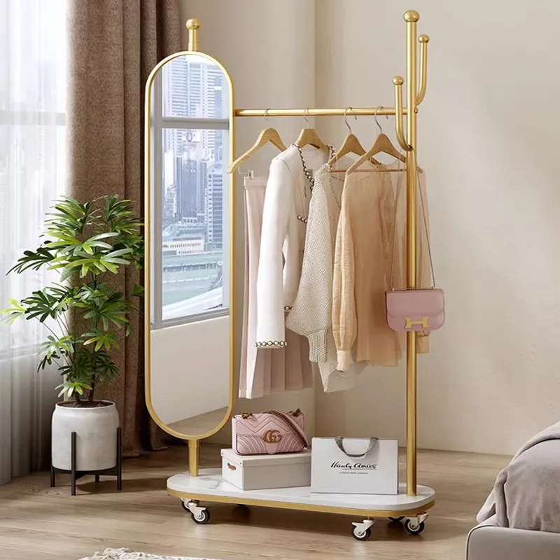Vertical Rolling Clothes Rack Aesthetic Drying Wheels Boutique Clothing Racks Regal Bedroom Percheros De Pared Home Furniture