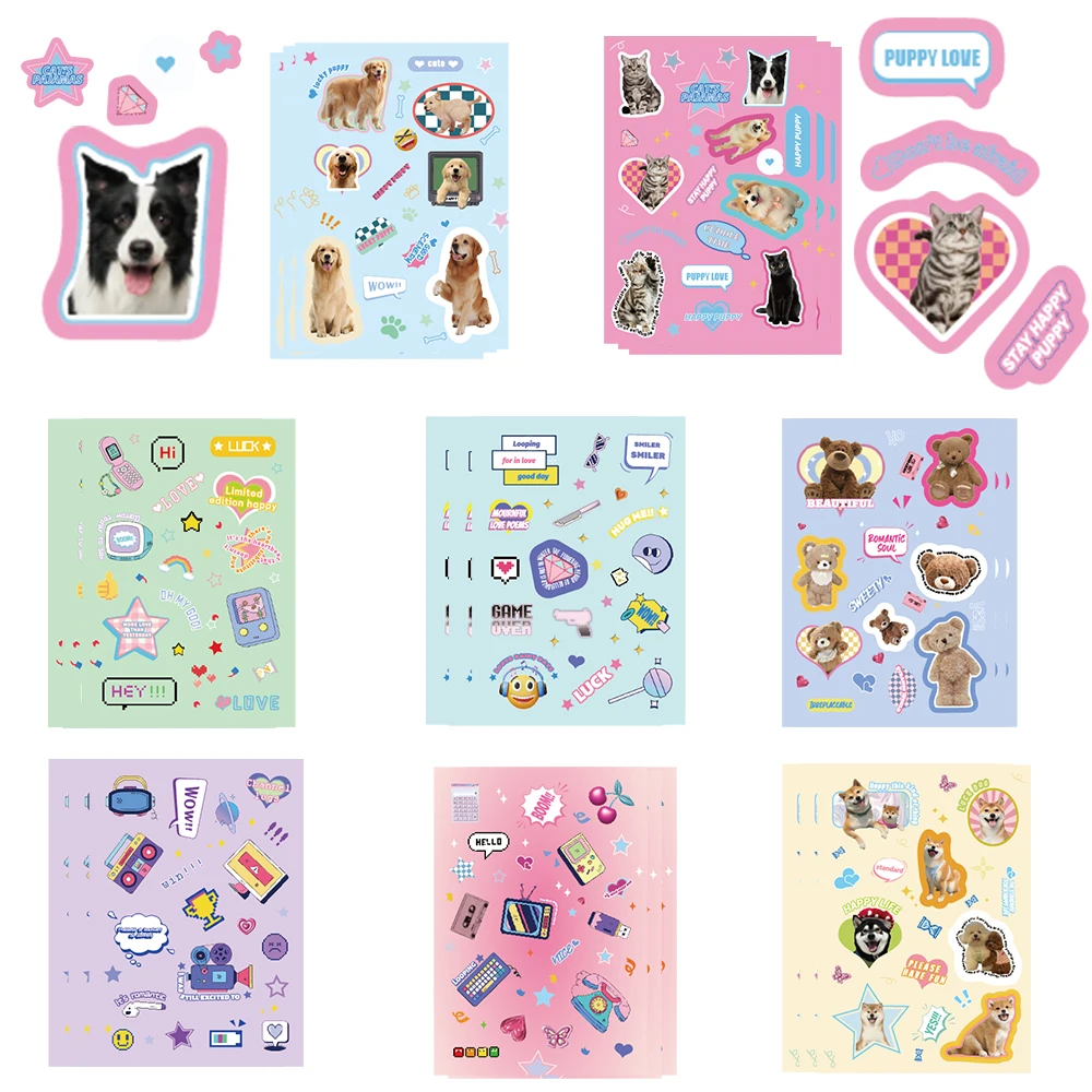 8/16Pcs Pet Instagram Sticker Living Room Retro Cartoon Skateboard Art Picture Bicycle DIY Stationery Notebook Landscape Sticker