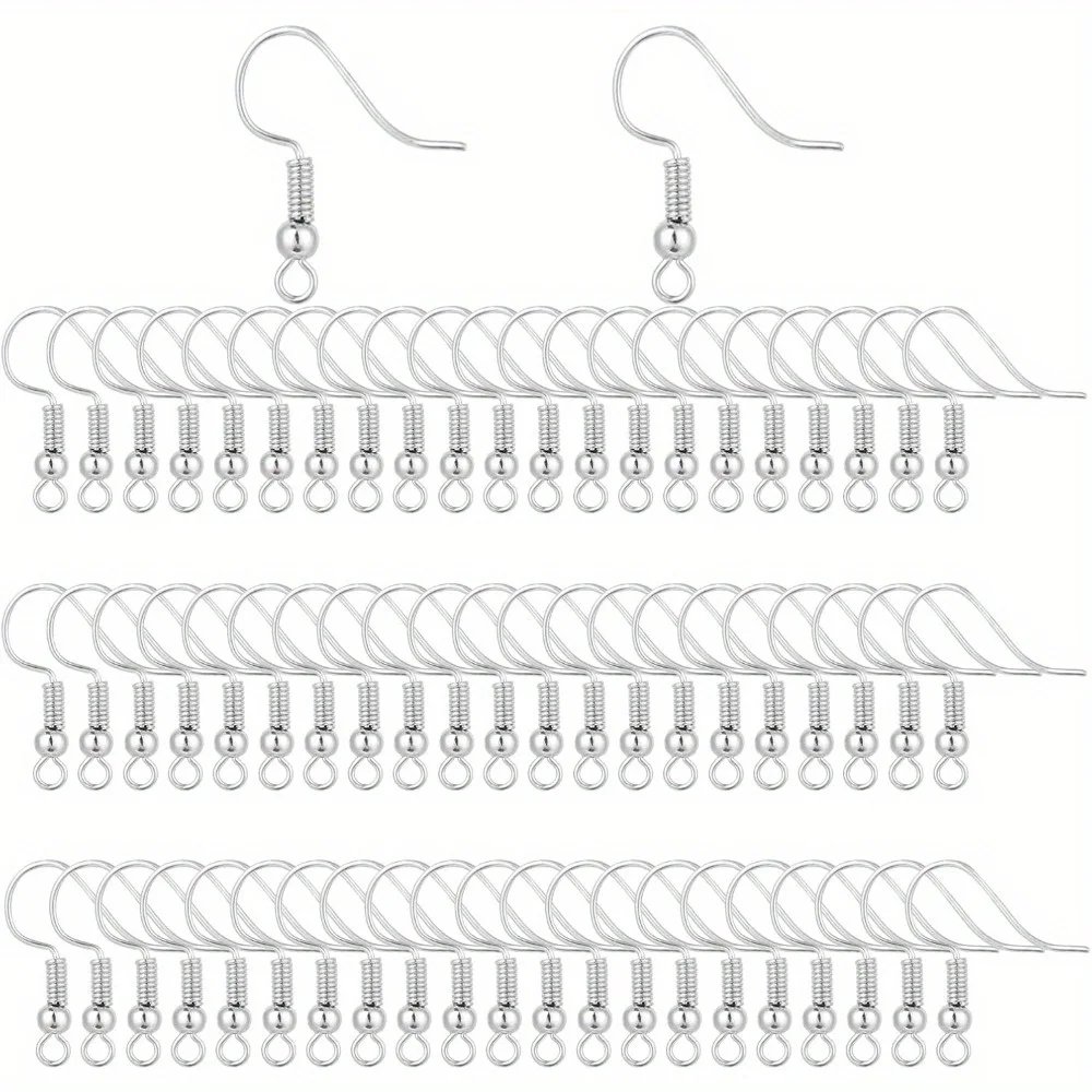 200Pieces Earring Hooks, Fish Hooks Ear Wires French Wire Hooks, Coil and Ball Style Nickel-Free Ear Wires for Jewelry Making view 6