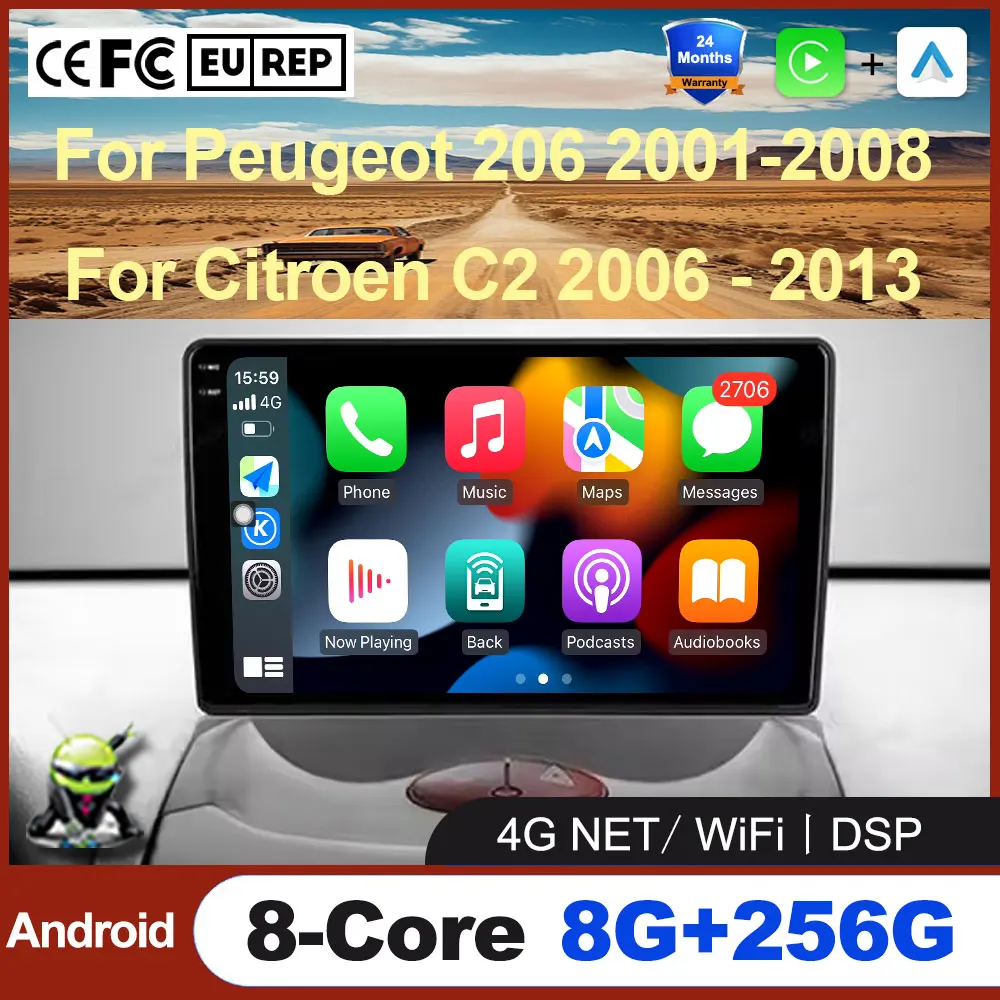 

Android OS For Peugeot 206 2001-2008 For Citroen C2 2006 - 2013 Car Carplay Auto Radio GPS Navigation No 2Din DVD