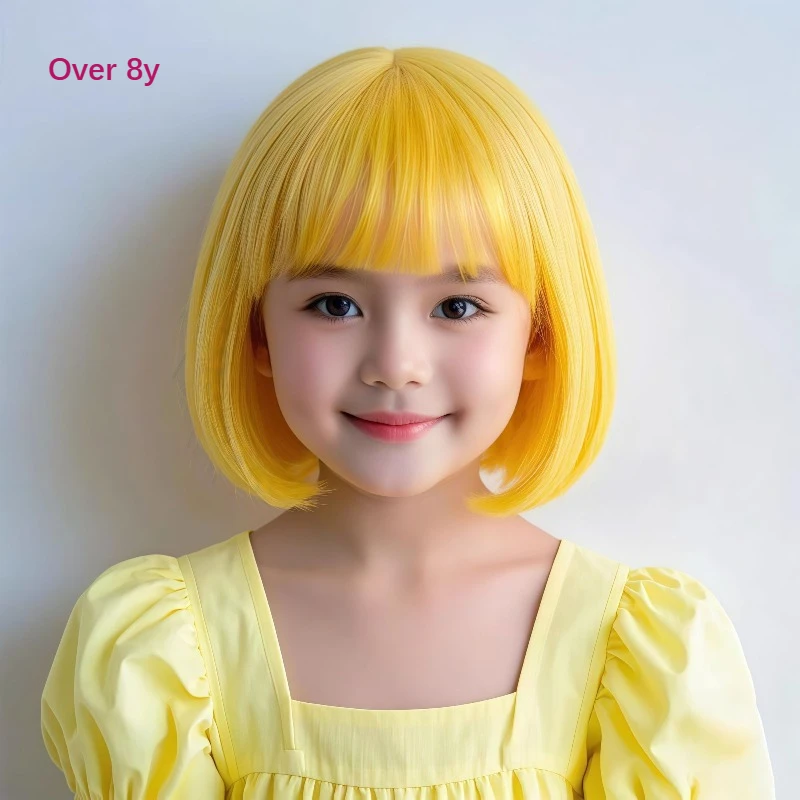 

Children's Cosplay Wig Short Straight Lemon Yellow Hair Accessory Kids Headdress Performance Photography Costume Props Headwear