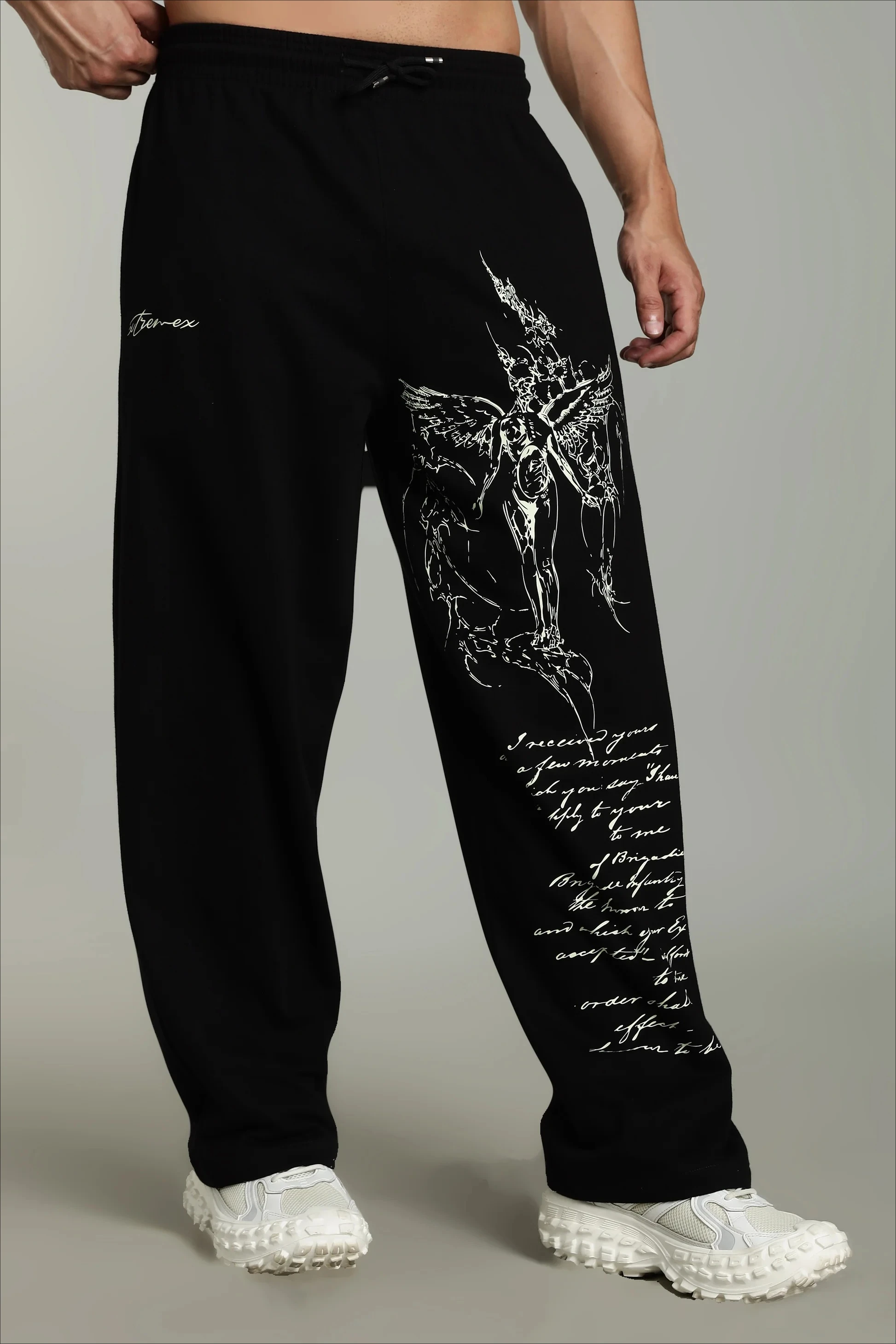 

Divine Unisex Joggers - Black Pant Flame Fire Graphic Gothic Letter Joggers Freedom Slogan