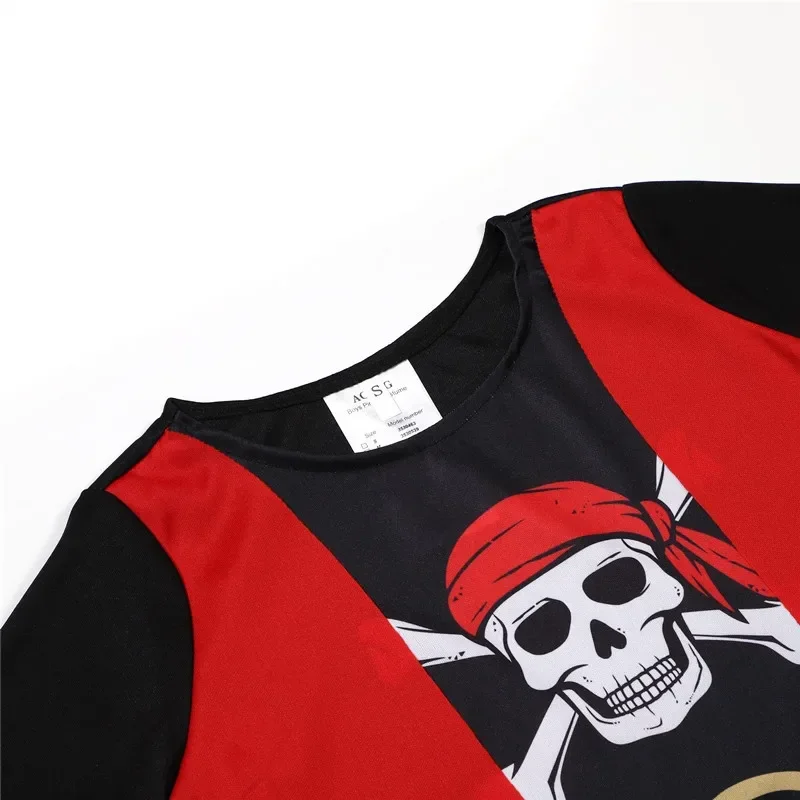 Jungen Piratenkostüm-Set Kurzarm-Oberteil Lange Gestreifte Hose Halloween Trick-Or-Treat Geburtstags-Party-Outfit – Detail 7
