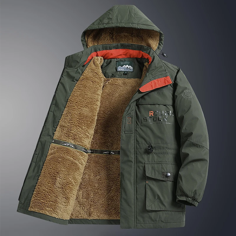 Man Leisure Fashion Solid Removable Hat Jackets New Windproof Fleece Thickening Coats 2024 Winter Outdoors Keep Warm Man Parkas