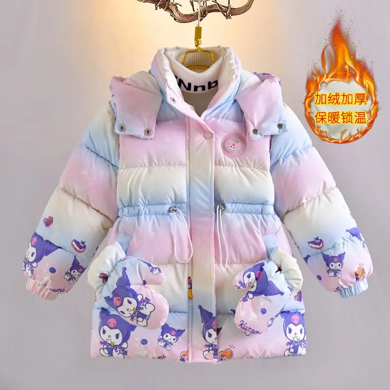 

Winter Kuromi Children Hooded Jacket Coats Kawaii Anime Sanrio Cotton Jacket Princess Girls Down Coat Long Cotton Jacket Fashion
