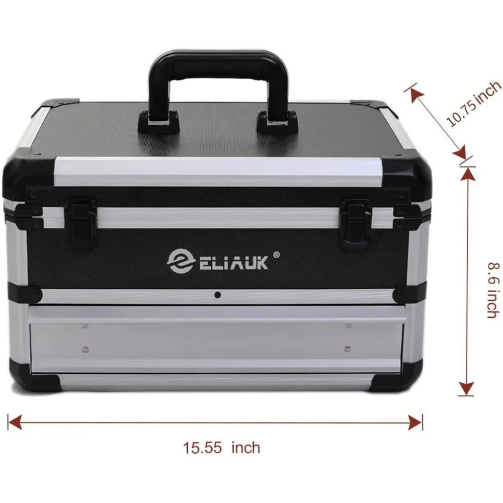 Tool Box Hard Case Tool Organizer Storage Cabinet Carry Case with Lock &Drawers (Silver)