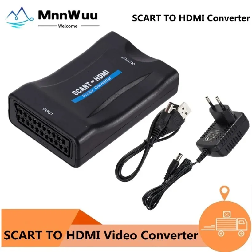 Адаптер MnnWuu 1080P SCART в HDMI-совместимый преобразователь видео аудио высококлассный для HD ТВ DVD для Sky Box STB Plug and Play DC Cable