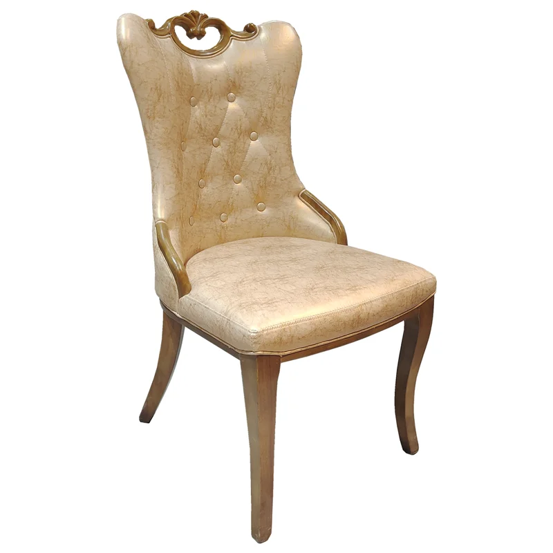 

European home carved solid wood dining chair Internet celebrity western restaurant gray leather back leisure chair hotel box