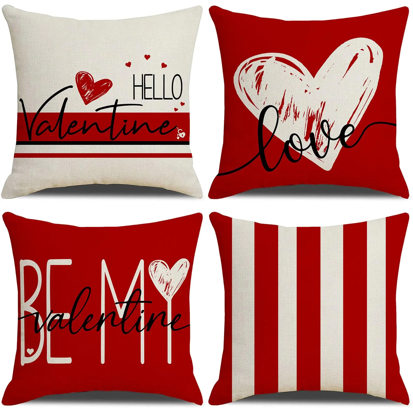 

Red Love Pillow Covers for Couch, Sofa, Living Room, Outdoor Home Decor, Valentines Day, 18x18 Inch, Set of 4