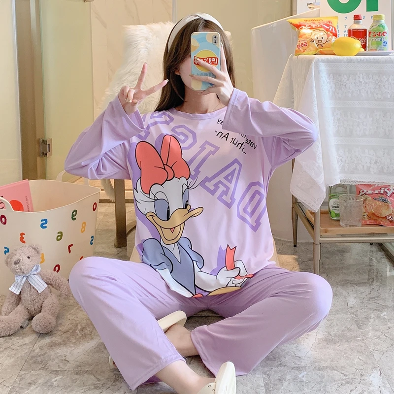 Cartoon Disney Donald Duck Women\'s Pajamas Autumn New Cotton Long Sleeve Casual Loose Two-piece Loungewear Pajamas Set