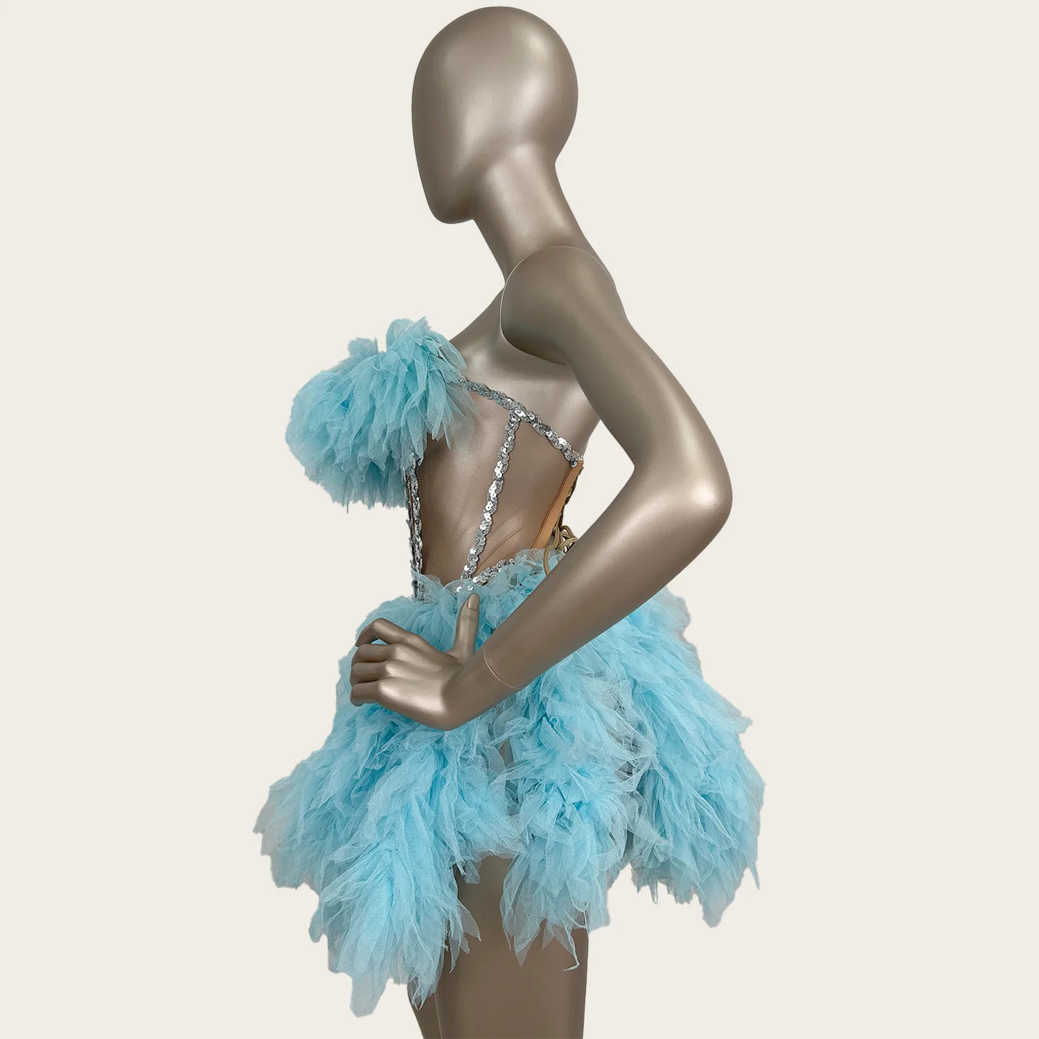 

Baozha Women Strapless Tops Mini Skirt 2Pieces Set Sparkly Rhinestones Gauze Mini Dress Night Party tutu Dress Show Stage Wear