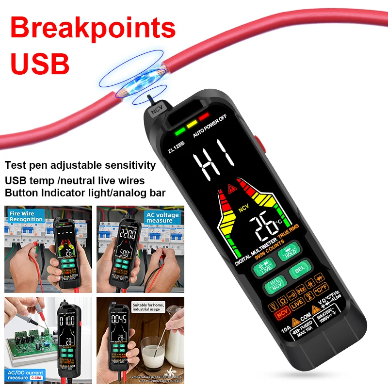 Multímetro de carga USB, probador Digital, Detector de voltaje tipo bolígrafo inteligente, multímetro de medidor de continuidad DC AC Ohm NCV Hz