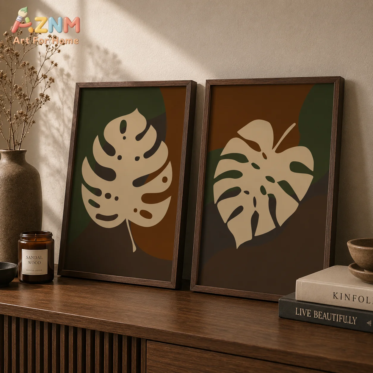 AZNM Unframed Canvas Print Boho Monstera Leaf Wall Art Abstract Tropical Plant Living Room Home Decor Poster