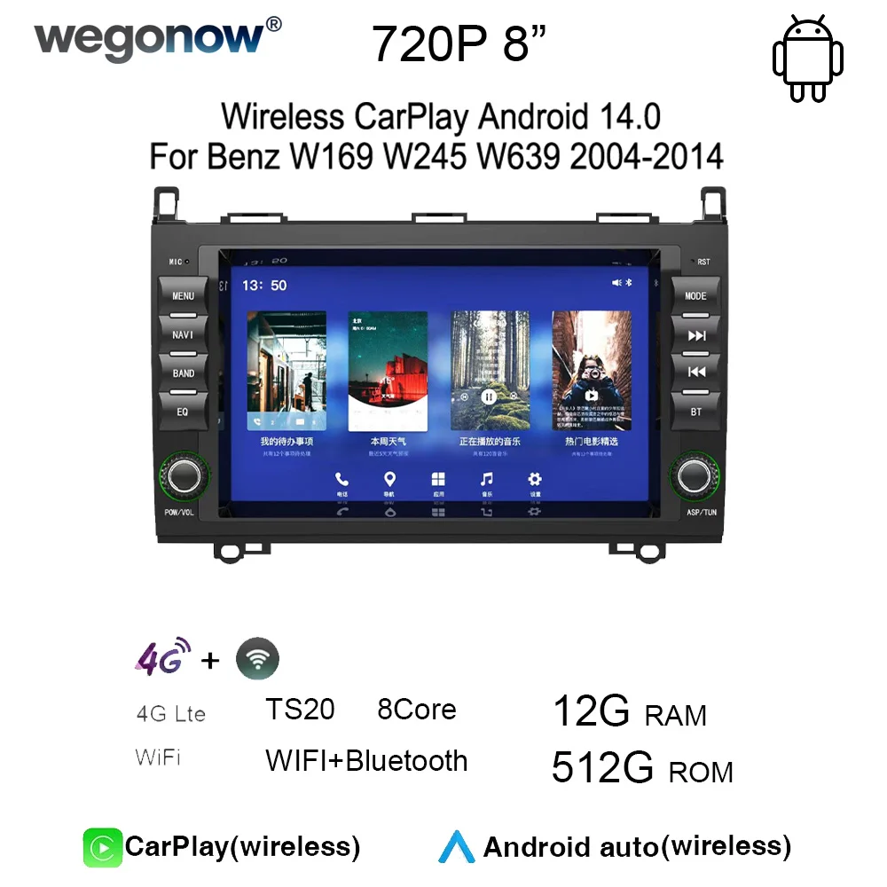 IPS car radio For Benz W169 W245 W639 2004-2014 support wireless CarPlay Android Auto WiFi and Bluetooth multimedia player