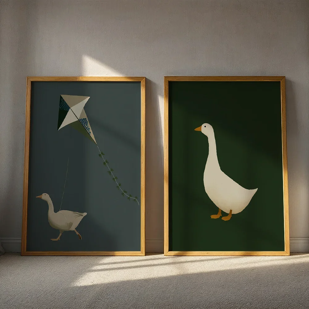 Canvas Painting 2pcs frameless  2 pcs Wall Art Cartoon Duck Kite Poster Canvas Wall Hanging - Minimalist Home Decoration for Liv