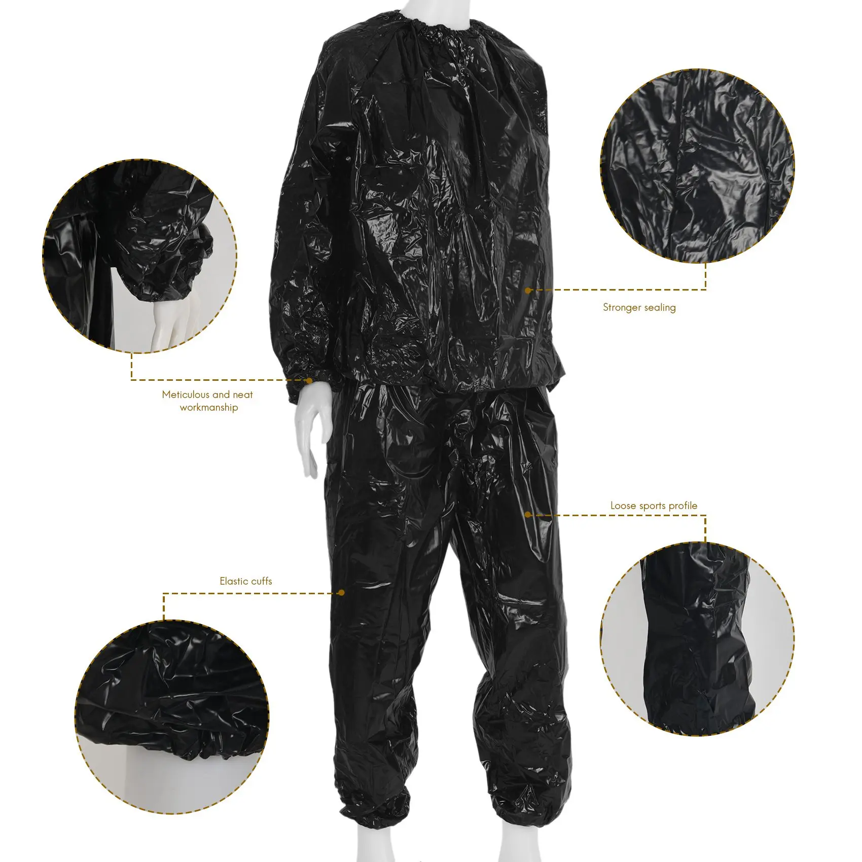 Heavy Duty Fitness Weight Loss Sweat Suit Exercise Gym Anti-Rip Black XXXL