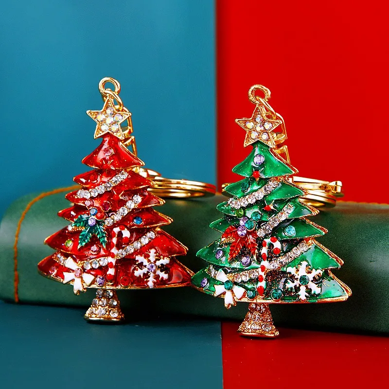 

For Christmas Tree Rhinestone Car Keychain Metal Cute Couple Bag Charm Key Ring Holiday Small Gift