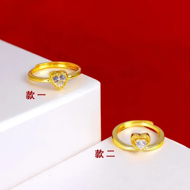 خاتم ألماس موزمبيكان عيار 9999 من الذهب الحقيقي عيار 24 قيراط مفتوح مرصع بالزركون للنساء #3