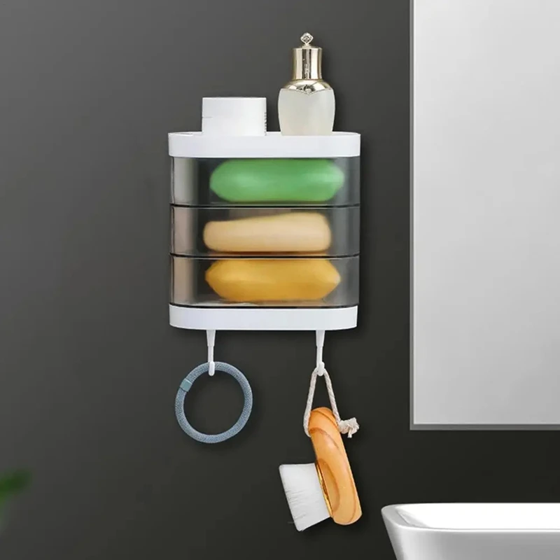 3 Layer Soap Holder Heavy Duty Bathroom Soap Bar Dish Case With Drain Water Wall Mounted Soap Storage Box Bathroom