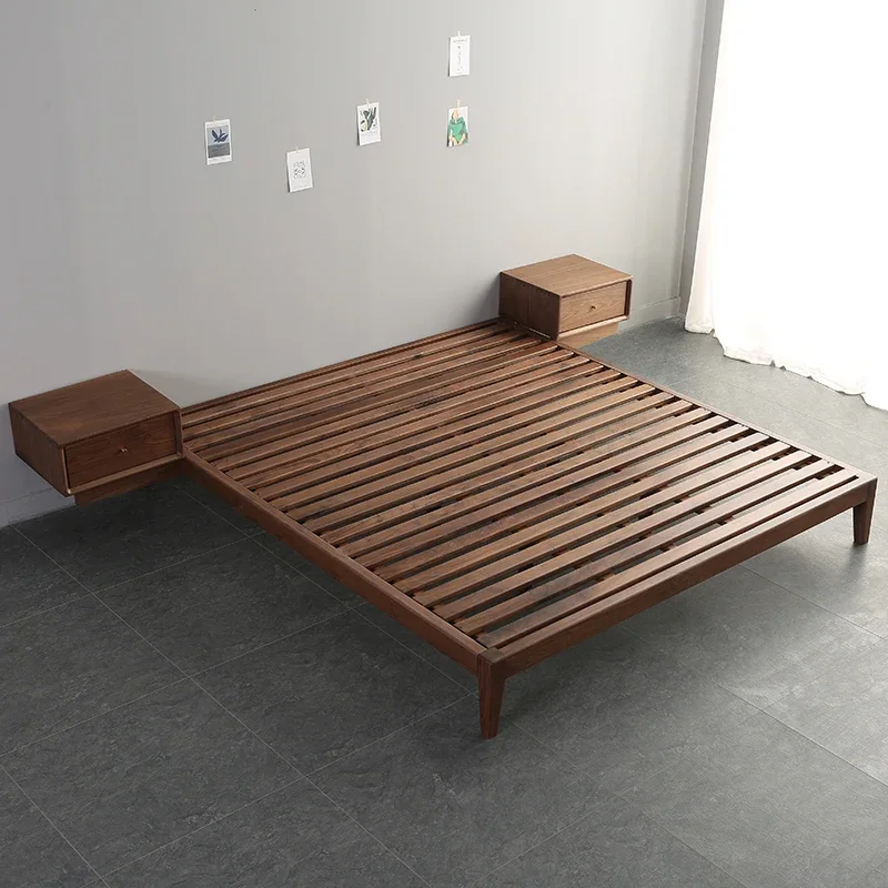 Bed Custom black walnut  frame Japanese modern simple tatami low  Nordic backless  All solid wood headless