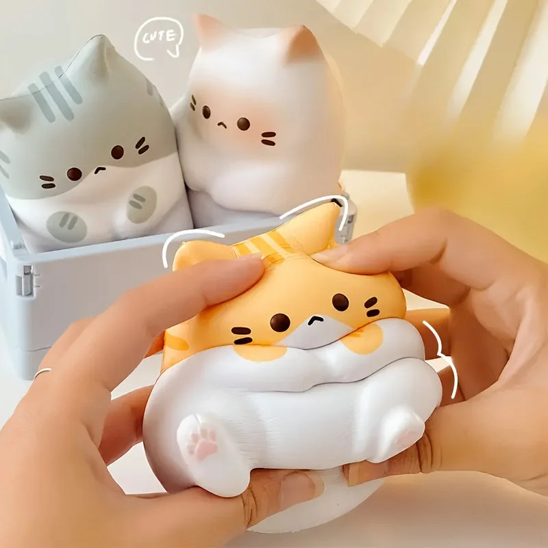 3 Pcs Adorable Cartoon Cat Stress Relievers - Soft PU Squeezing Balls Slowly Rise for Pressure Relief