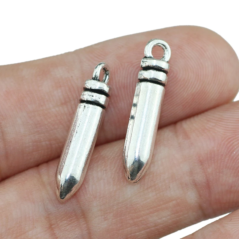 6pcs/lot 5*23mm Antique Silver 3D Bullet Warhead  Pendants For DIY Handmade Necklace Jewelry Making