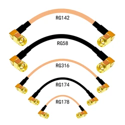 Interruptor de ângulo direito masculino SMA Plug, cabo de jumper de 90 graus, RG316 RG174 RG58, navio rápido por atacado, 15cm, 40cm, 100cm adaptador, novo