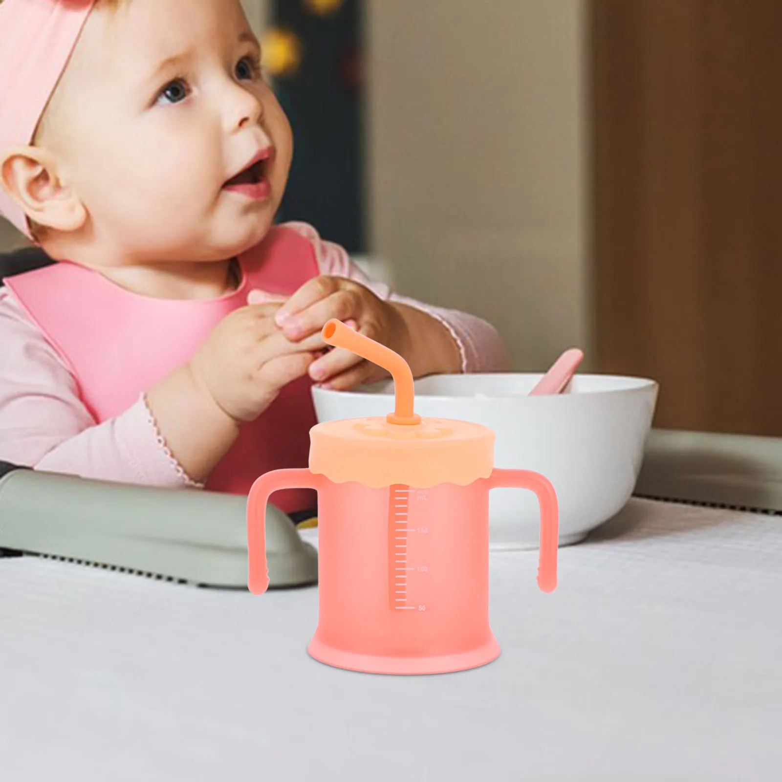 

Baby Drinking Cup Unbreakable PP Silicone Smooth Edges Double Handles Leak Proof Toddler Straw Cup Kids Lightweight Drinking