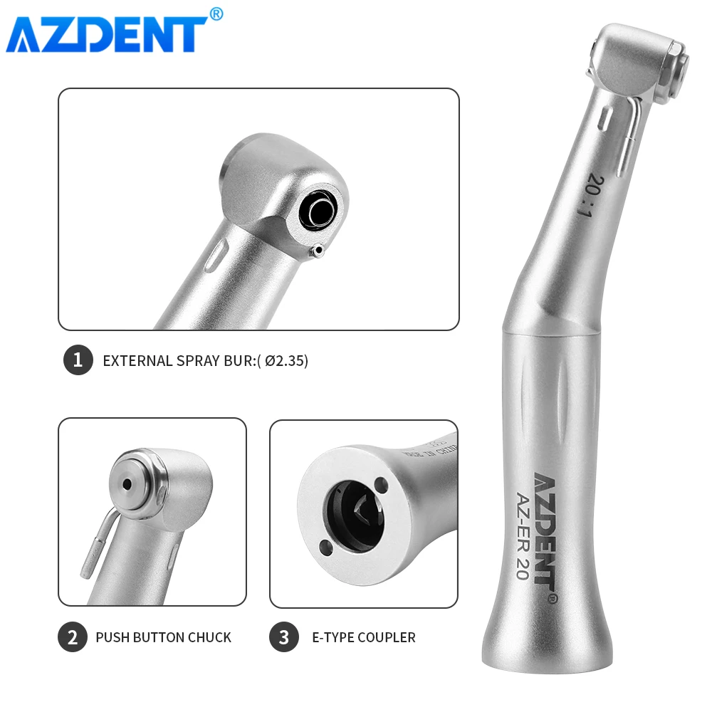 Dental Implant Handpiece Reduction Contra Angle AZDENT 20:1 Button Type Chuck Extemal Irrigation Spray Handpiece