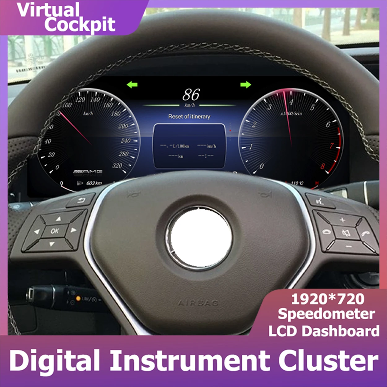 

Digital Instrument Cluster For Mercedes Benz GLK-Class X204 10-15 Speedometer LCD Cockpit Dashboard Panel Odometer Tachometer