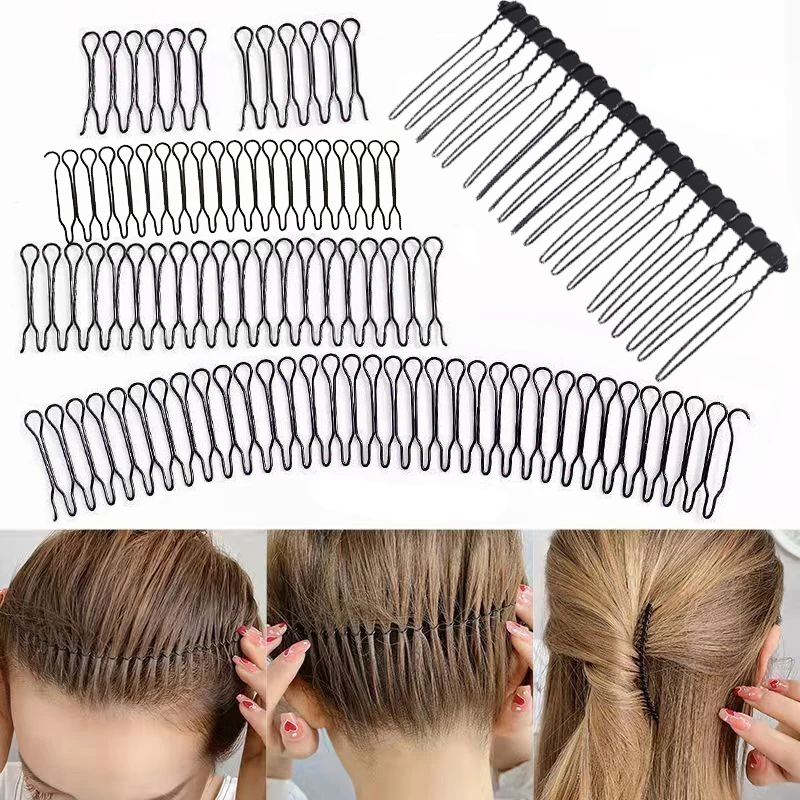 Horquilla Invisible para cabello roto para adultos, herramientas de Tiara, rollo de aguja curva, flequillo, peine de inserción fija, accesorios de peinado profesional, 5 piezas