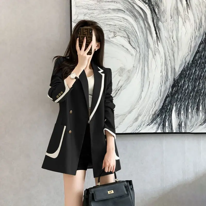 Fashion Lapel Spliced Button Pockets Casual Blazers Women Clothing 2023 Autumn Winter Loose Korean Tops Commuter Blazers