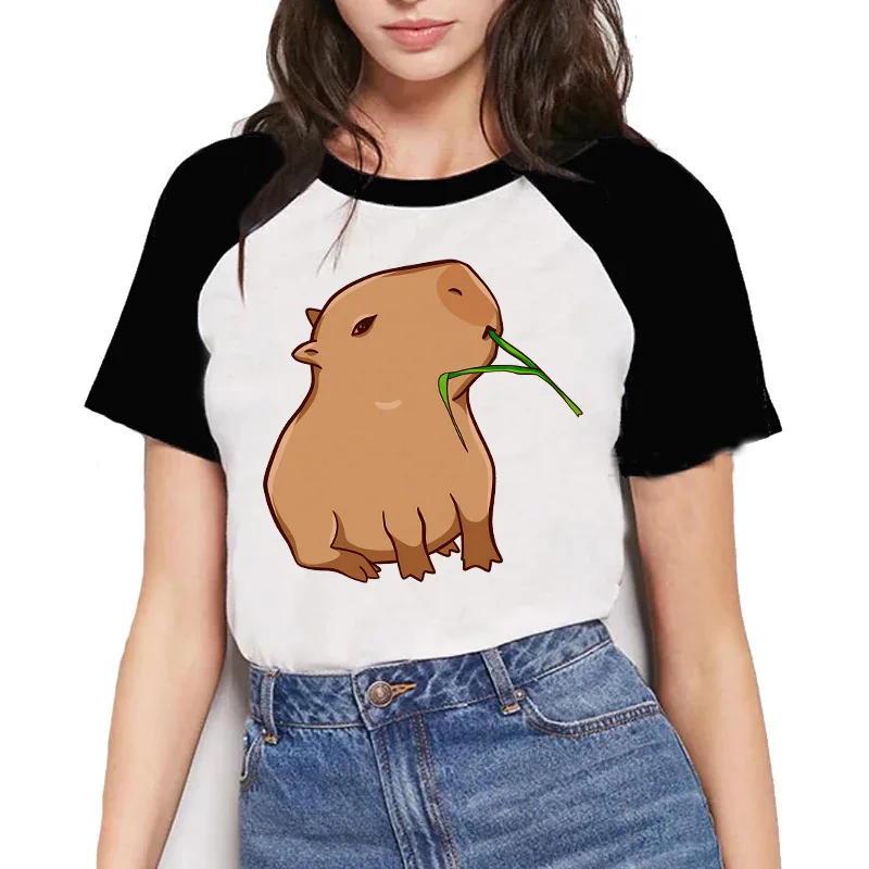 Capybara T Shirt Women Kawaii Tops T-shirt Funny Capibara Fashion Harajuku Tees Tshirt Female Clothes Fashion kawaii Y2k 90s