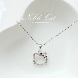 Lovely Hello kitty Sanrio Anime Kids Chain Necklace Cute Cartoon Hollowed Kitty Crystal Ring for Women Girls Birthday Gift