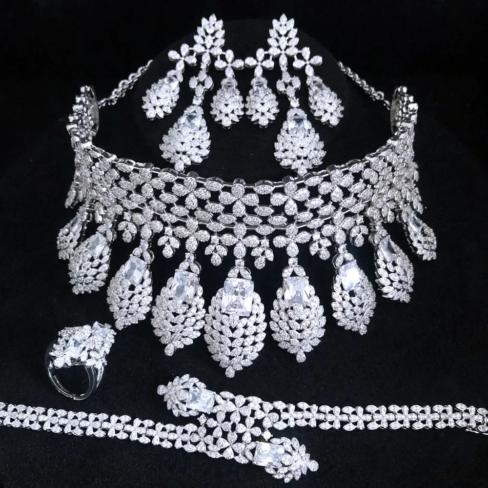 

Kellybola Gorgeous Luxury Necklace Bracelet Earrings Ring Jewelry Sets For Women Wedding Party Dubai Bridal Jewelry Set Gift