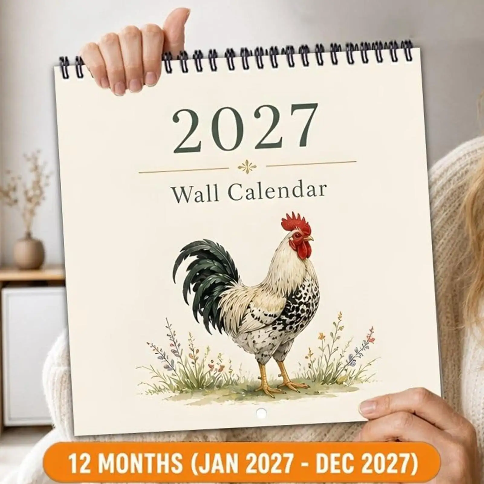 2027 Farmhouse Rooster Wall Calendar Funny Rooster Calendar 12 Month Hanging Wall Calendar Twin Wire Binding Home Office Decor