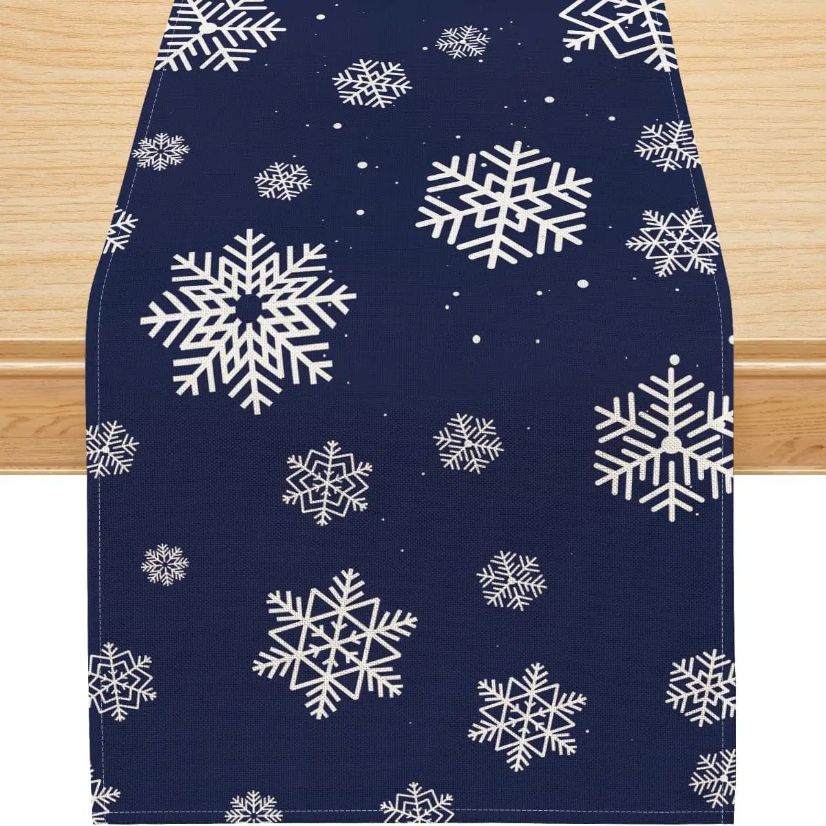 Winter Blue Snowflake Hexagon Christmas Linen Table Runner Party Decor Xmas Navy Blue Kitchen Table Runners Christmas Decoration
