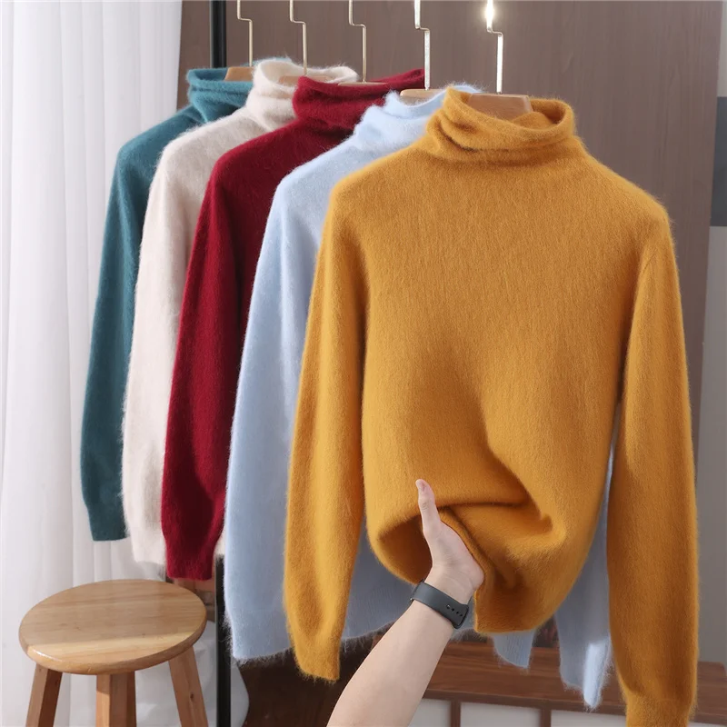 

Autumn And Winter New Mink Cashmere Sweater Women's Pullover Pile Collar Knitted Solid Color Wool Bottoming Shirt
