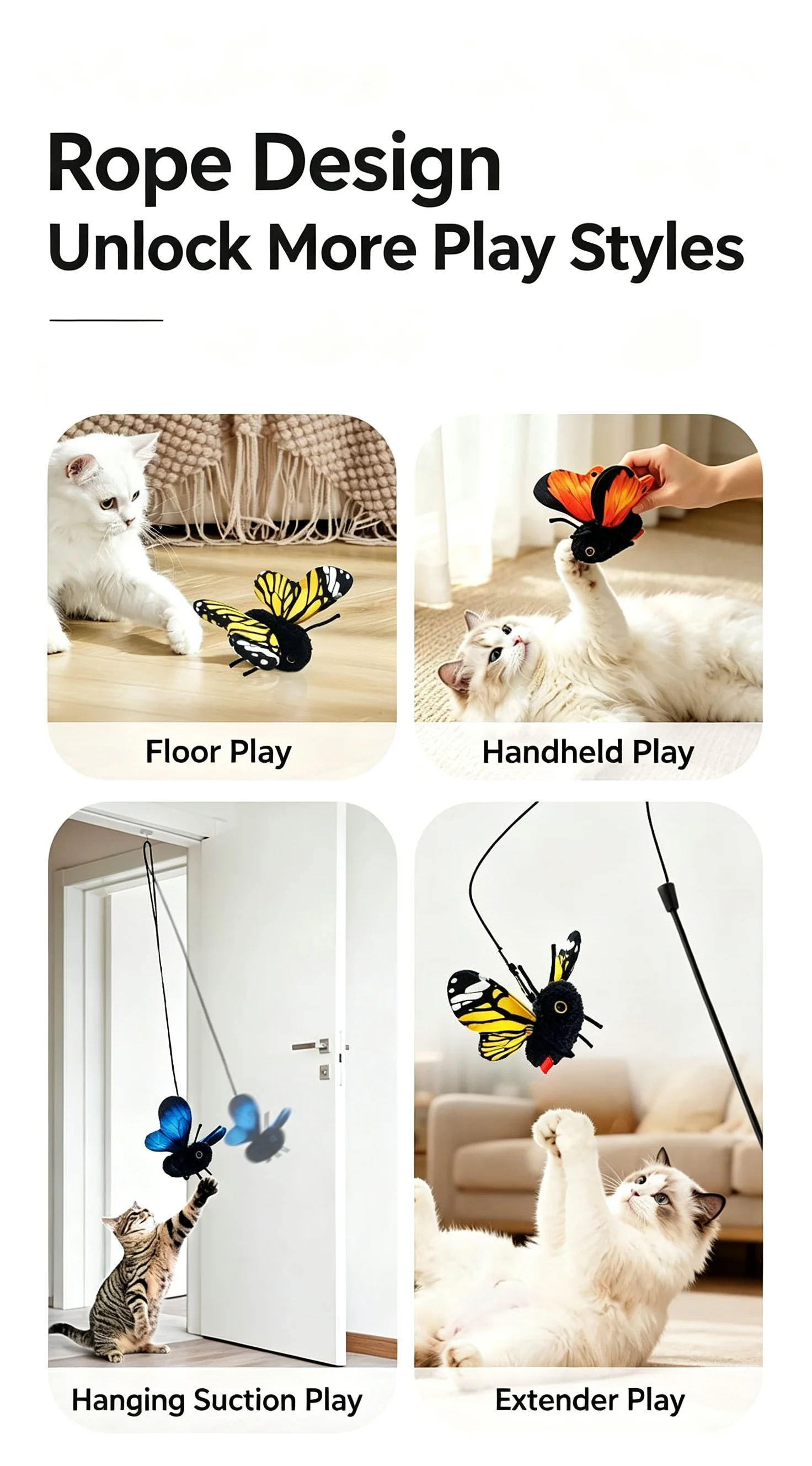 Simuliertes Schmetterlings-Insekten-Katzenspielzeug, automatische elektrische Katzenangel, selbstspielendes, langeweilelösendes, interaktives Haustierspielzeug für Kätzchen – Detail 8