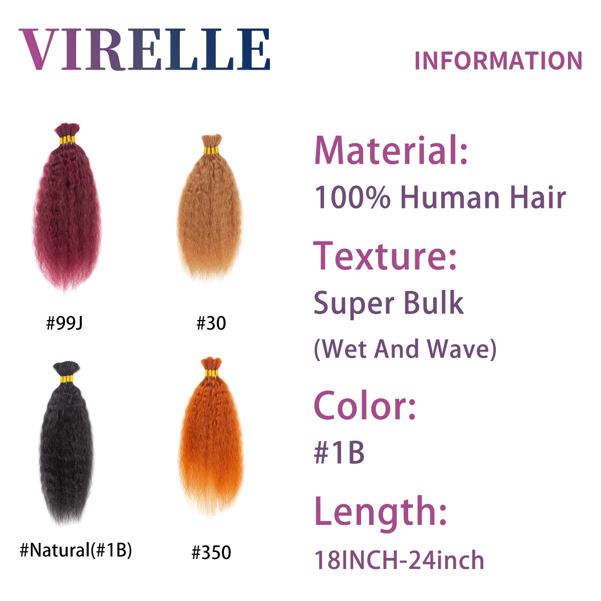 Human Hair Braiding Hair Super Bulk Wet And Wavy Bulk Hair Extension No Weft Remy Human Hair For Braiding 4Pcs/100G 18-24Inch