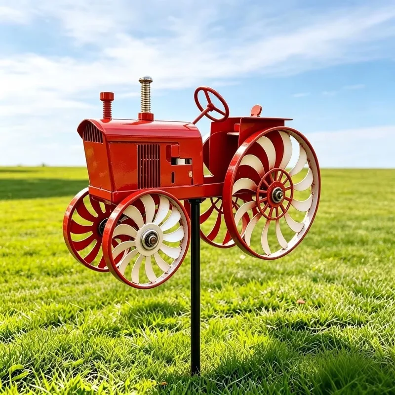 3D tractor, wind rotator, iron braking, windmill rust-proof two-in-one floor pile and garden decoration