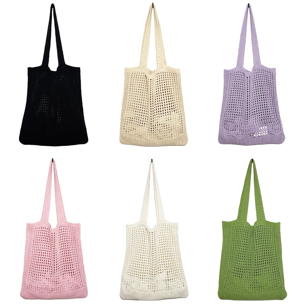 Women Hollow Knitted Shoulder Bag Simple Crochet Tote Designer Shopper Handbags