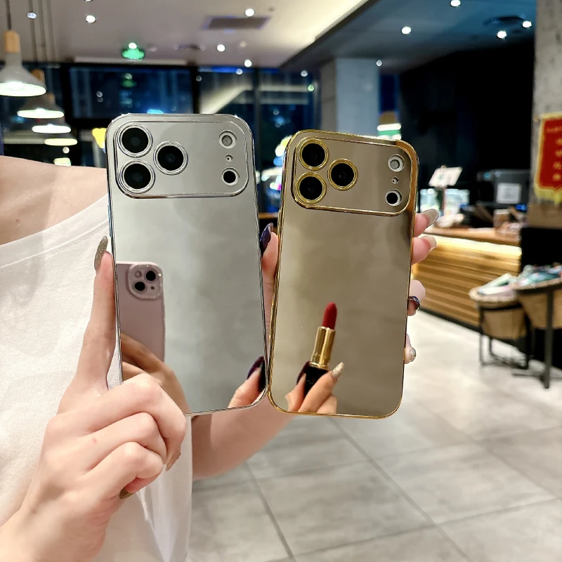 Luxury Solid Color Shockproof Makeup Mirror Phone Case For iPhone 17 Pro Max 15 14 13 12 11 16 Pro Max XS XR 8 7 Plus Back Cover