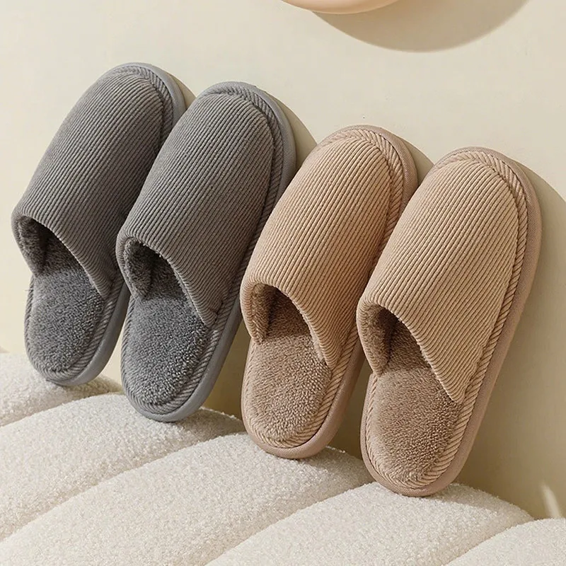 

Winter Warm Men Slippers Non-Slip Concise Women Soft Cotton Shoes Couples Bedroom Luxury Plush Slipper House Fluffy Floor Flats