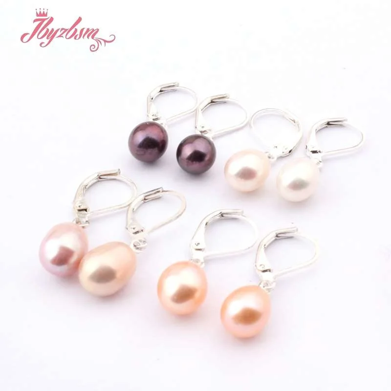 7-8mm Teardrop Elegant Freshwater Pearl Dangle Fashion Jewelry Christmas Party Gifts Stud Hoop Earrings White Pink Purple Black