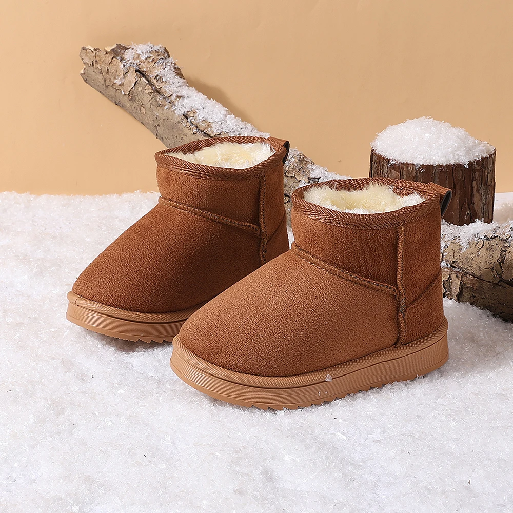 COMFY KIDS Kids Snow Boots Winter Boys Girls Faux Fur Collar Fleece Lined Soft Matte Upper Thick Sole Daily Casual Boots