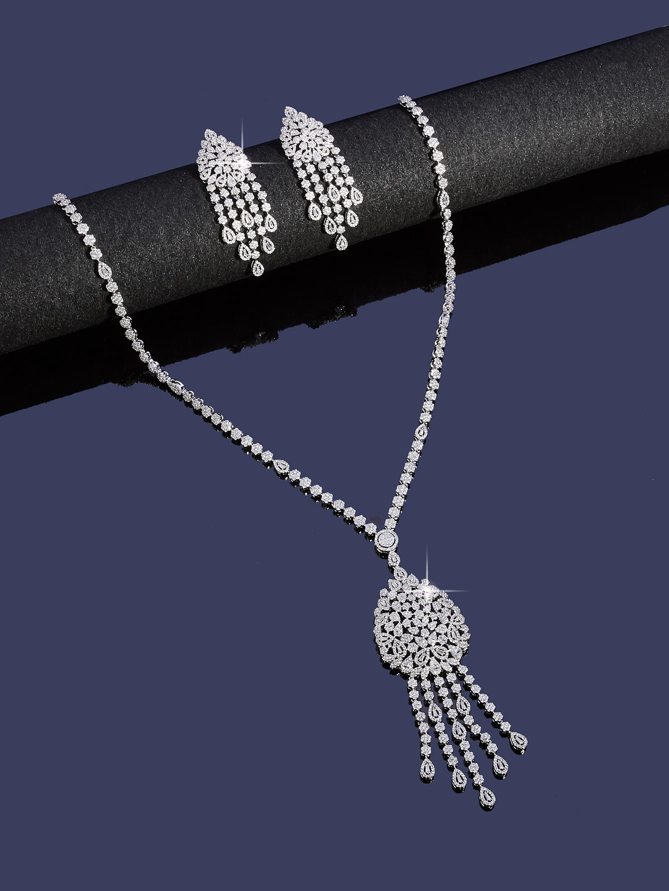 

New Trendy Multi-style Tassel Bridal Zircon Sweater Long Necklace Earrings Set For Women Wedding Dubai Bridal Jewelry 2025